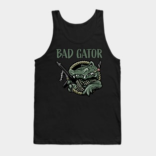 Funny Bad Gator with Rifle and Cigar Alligator Cartoon Tank Top